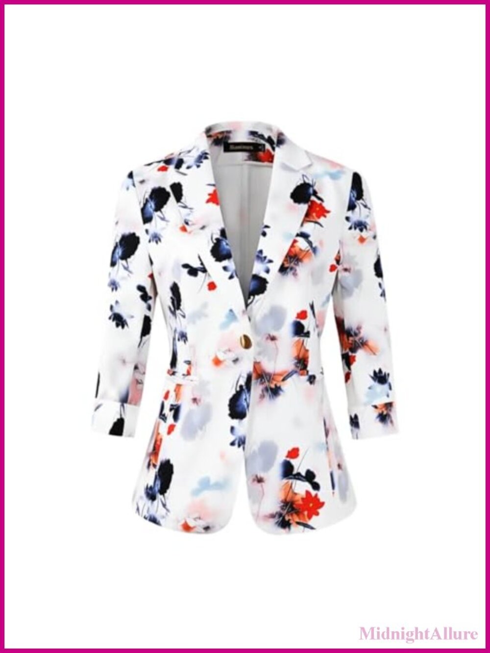 Womens Lightweight 3/4 Sleeve Blazer Notch Collar Business Casual